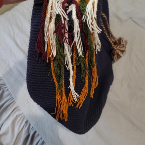 Boho crochet and woven bag colorful artsy everyday casual beachy Tote - Picture 10 of 12